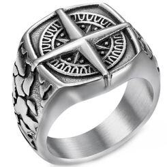 ***COI Titanium Black Silver Compass Ring-01886AA