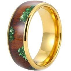 ***COI Gold Tone Titanium Green Malachite & Koa Wood Ring-01888AA