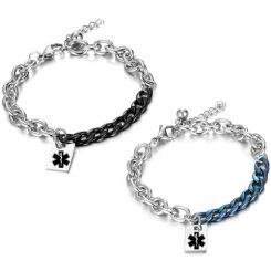 ***COI Titanium Silver Black/Blue Medical Alert Bracelet With Steel Clasp(Length: 8.27 inches)-01893AA