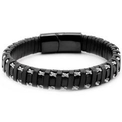 ***COI Titanium Genuine Leather Bracelet With Steel Clasp(Length: 8.27 inches)-01896AA