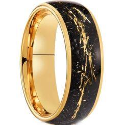 ***COI Gold Tone Tungsten Carbide Meteorite & Gold Foil Dome Court Ring-01904AA