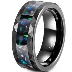 ***COI Black Tungsten Carbide Faceted Ring With Abalone Shell-01907AA