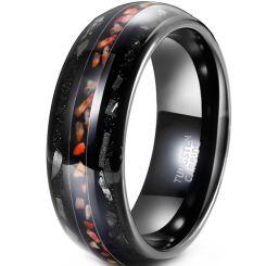 ***COI Black Tungsten Carbide Dinosaur Bone & Meteorite Dome Court Ring-01911AA