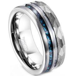 ***COI Tungsten Carbide Faceted Ring With Deer Antler & Turquoise-01913AA