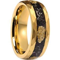 ***COI Gold Tone Tungsten Carbide Meteorite & Gold Foil Dome Court Faceted Ring-01916AA