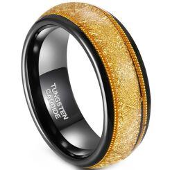 ***COI Tungsten Carbide Black Gold Tone Wire Ring With Meteorite-01918AA