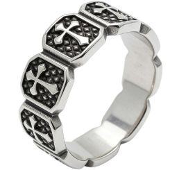 ***COI Titanium Black Silver Cross Ring-01928AA