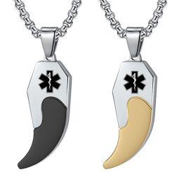 ***COI Titanium Black/Gold Tone Silver Medical Alert Pendant-01931AA