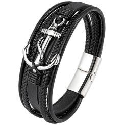 ***COI Titanium Anchor Genuine Leather Bracelet With Steel Clasp(Length: 8.27 inches)-01946AA