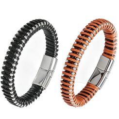 ***COI Titanium Genuine Leather Bracelet With Steel Clasp(Length: 8.27 inches)-01954AA