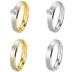 ***COI Titanium Silver/Gold Tone Silver Solitaire Ring-01958AA