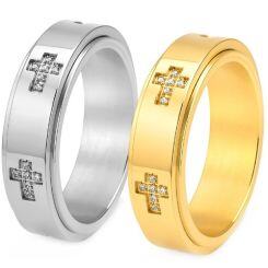 ***COI Titanium Gold Tone/Silver Cross Ring With Cubic Zirconia-01963AA