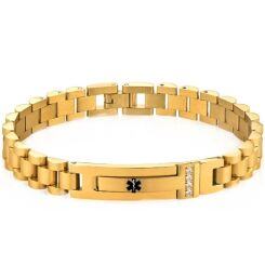 ***COI Titanium Black/Gold Tone/Silver Medical Alert Cubic Zirconia Bracelet With Steel Clasp(Length: 8.46 inches)-01970AA