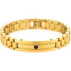 ***COI Titanium Black/Gold Tone/Silver Medical Alert Bracelet With Steel Clasp(Length: 8.27 inches)-01971AA