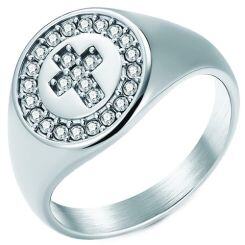 ***COI Titanium Gold Tone/Silver Cross Ring With Cubic Zirconia-01972AA