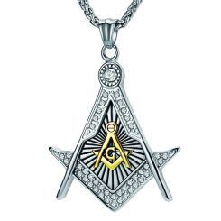 ***COI Titanium Silver/Gold Tone/Gold Tone Silver Masonic Freemason Pendant-01974AA