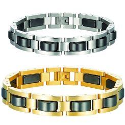 ***COI Titanium Black Silver/Gold Tone Bracelet With Steel Clasp(Length: 9.06 inches)-01976AA