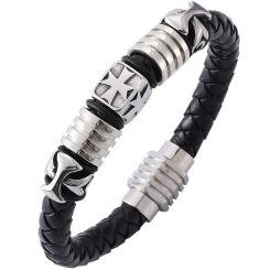 ***COI Titanium Cross Genuine Leather Bracelet With Steel Clasp(Length: 8.66 inches)-01978AA