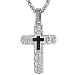 ***COI Titanium Black/Black Silver Cross Pendant-01988AA