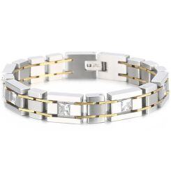 ***COI Titanium Black Silver/Gold Tone Silver/Gold Tone Cubic Zirconia Bracelet With Steel Clasp(Length: 8.27 inches)-01990AA