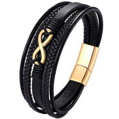 ***COI Titanium Black/Blue/Gold Tone/Silver Infinity Bracelet With Steel Clasp(Length: 8.27 inches)-02000AA