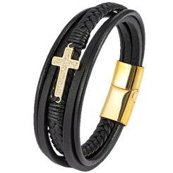 ***COI Titanium Gold Tone/Silver Cross Cubic Zirconia Bracelet With Steel Clasp(Length: 8.27 inches)-02001AA
