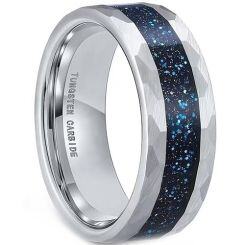 ***COI Tungsten Carbide Black/Gold Tone/Silver Meteorite Faceted Ring-02002AA