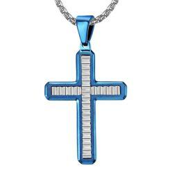 ***COI Titanium Black/Blue Silver Cross Pendant-02003AA