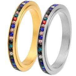 ***COI Titanium Gold Tone/Silver Rainbow Price Ring With Cubic Zirconia-02011AA