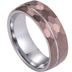 ***COI Tungsten Carbide Offset Groove Faceted Ring-02015AA
