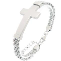 ***COI Titanium Gold Tone/Silver Cross Bracelet With Steel Clasp(Length: 7.48 inches)-02020AA