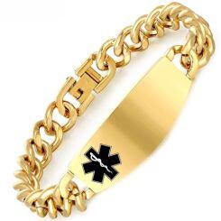 ***COI Titanium Black/Silver/Gold Tone Medical Alert Bracelet With Steel Clasp(Length: 8.66 inches)-02024AA