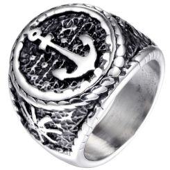 ****COI Titanium Black Silver Anchor Ring-02027AA