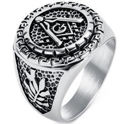 ***COI Titanium Black Gold Tone/Silver/Black Masonic Freemason Ring-02028AA