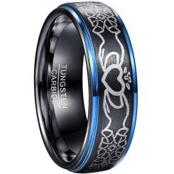 ****COI Tungsten Carbide Black Blue Mo Anam Cara Celtic Step Edges Ring-02029AA