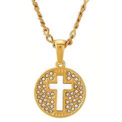 ****COI Gold Tone Titanium Cross Pendant With Cubic Zirconia-02030AA