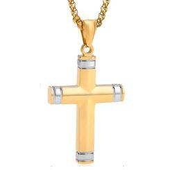 ****COI Titanium Black/Gold Tone Silver Cross Pendant-02033AA