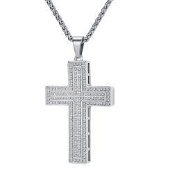 ****COI Titanium Gold Tone/Silver Cross Pendant With Cubic Zirconia-02034AA