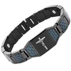 ***COI Black Titanium Cross Carbon Fiber Bracelet With Steel Clasp(Length: 8.27 inches)-02037AA
