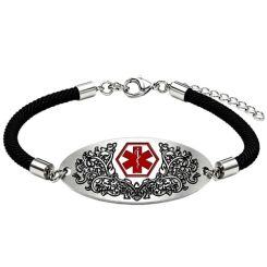 ***COI Titanium Medical Alert Genuine Leather Bracelet With Steel Clasp(Length: 8.27 inches)-02042AA