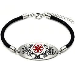 ***COI Titanium Medical Alert Genuine Leather Bracelet With Steel Clasp(Length: 8.27 inches)-02043AA