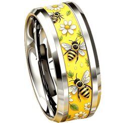****COI Titanium Bee Flower & Leaves Beveled Edges Ring-02049AA