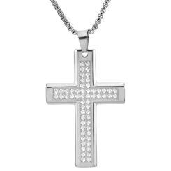 ****COI Titanium Black/Gold Tone/Silver Cross Pendant With Cubic Zirconia-02055AA