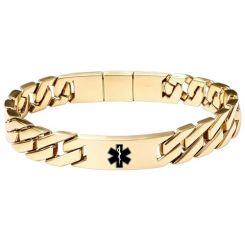 ****COI Titanium Black/Gold Tone/Silver Medical Alert Bracelet With Steel Clasp(Length: 8.27 inches)-02056AA