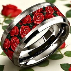 COI Titanium Red Rose Beveled Edges Ring-02061AA