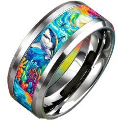 ****COI Titanium Shark Sea Coral Beveled Edges Ring-02062AA