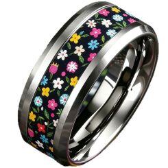 ****COI Titanium Floral Beveled Edges Ring-02063AA
