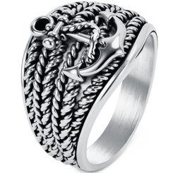 ****COI Titanium Black/Gold Tone/Silver Anchor Ring-02068AA