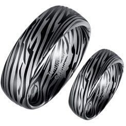 ****COI Tungsten Carbide Black Silver Damascus Dome Court Ring-02079AA