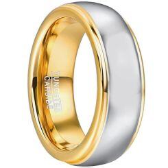 ****COI Tungsten Carbide Gold Tone Silver Step Edges Ring-02082AA